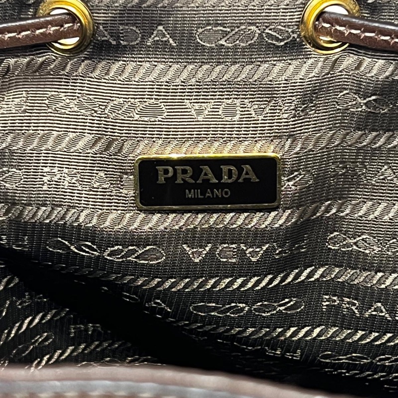 🌷帶保卡!Prada logo 帆布拼牛皮 刺繡 2way 單肩手袋-14