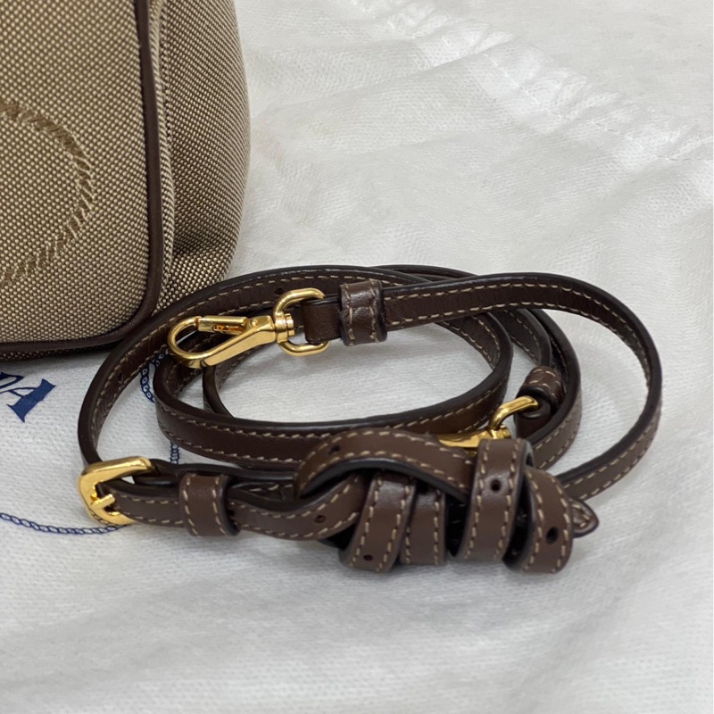 🌷帶保卡!Prada logo 帆布拼牛皮 刺繡 2way 單肩手袋-16