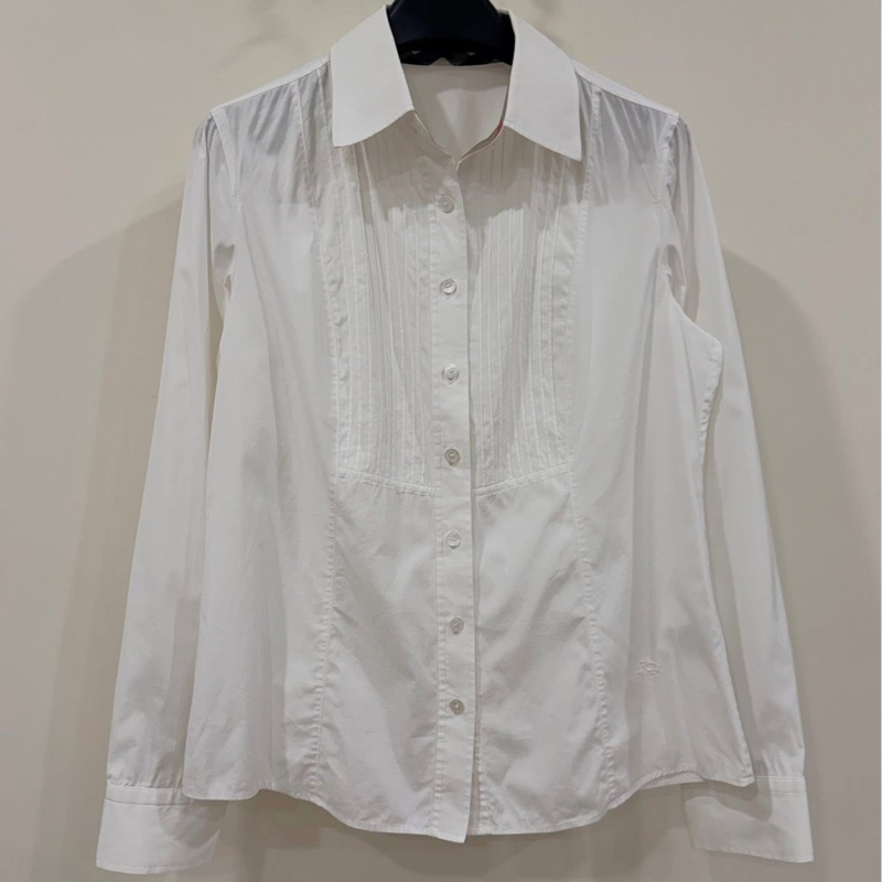 BURBERRY 倫敦 白色經典格紋滾邊戰馬彈性襯衫-1