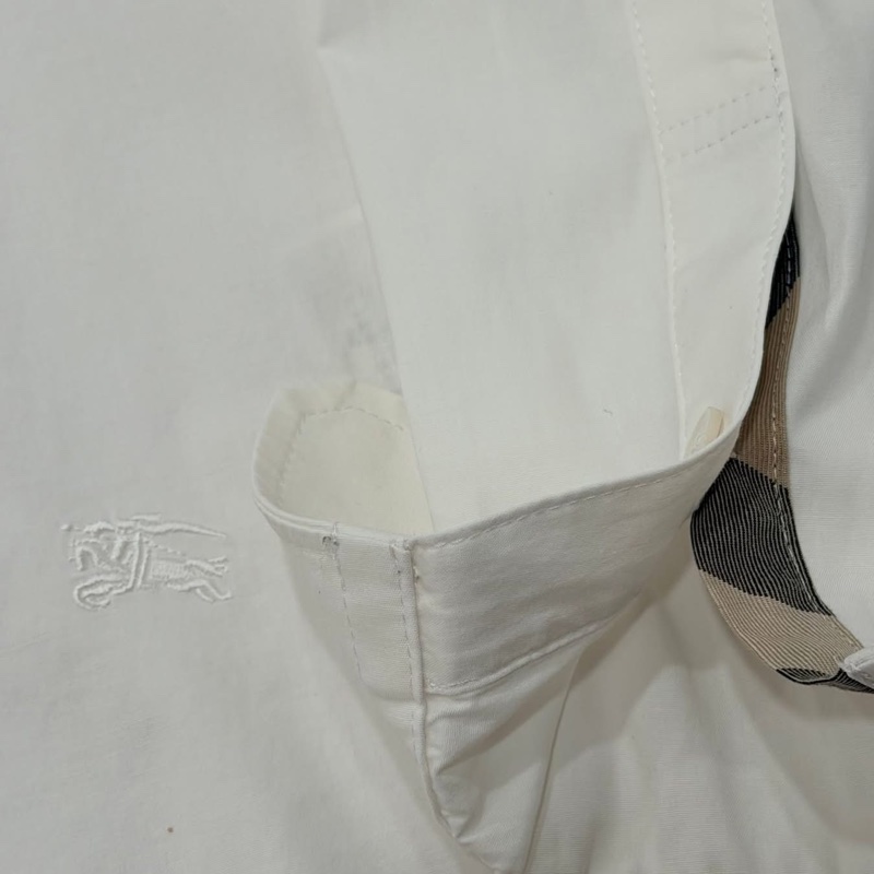 BURBERRY 倫敦 白色經典格紋滾邊戰馬彈性襯衫-4