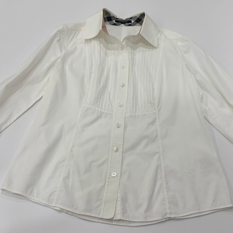 BURBERRY 倫敦 白色經典格紋滾邊戰馬彈性襯衫-6