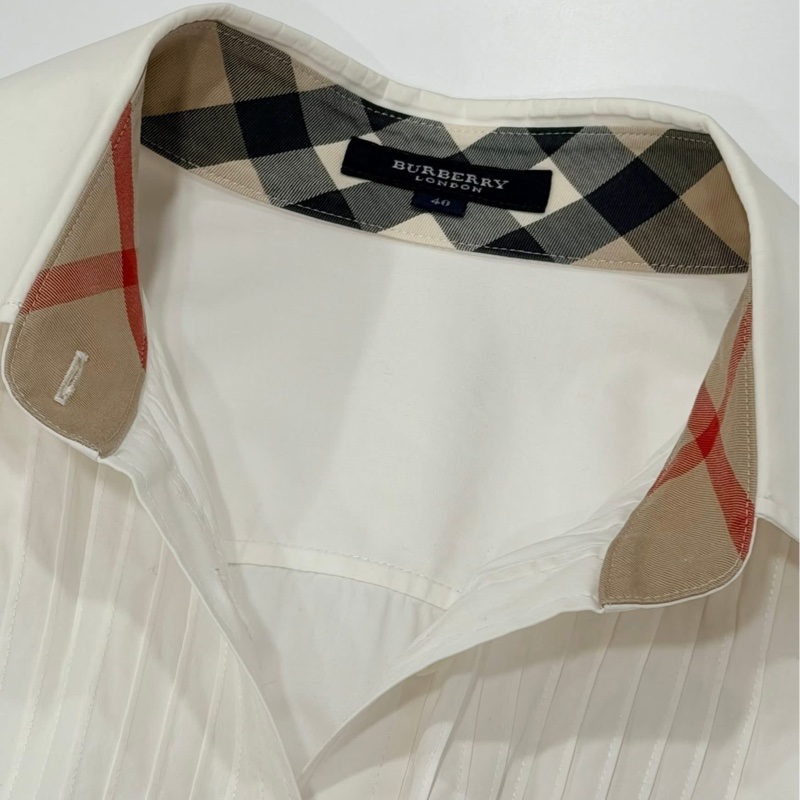 BURBERRY 倫敦 白色經典格紋滾邊戰馬彈性襯衫-8