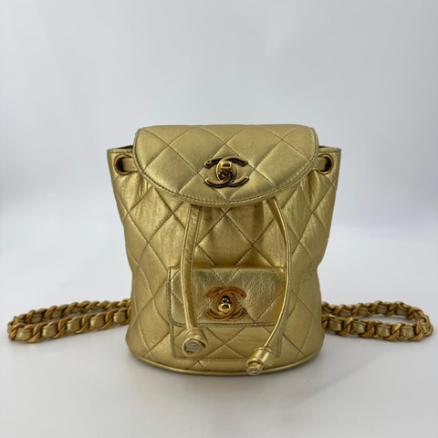 Chanel Vintage 91-94 Lambskin Leather Gold Quilted CC Hardware Mini Duma Backpack