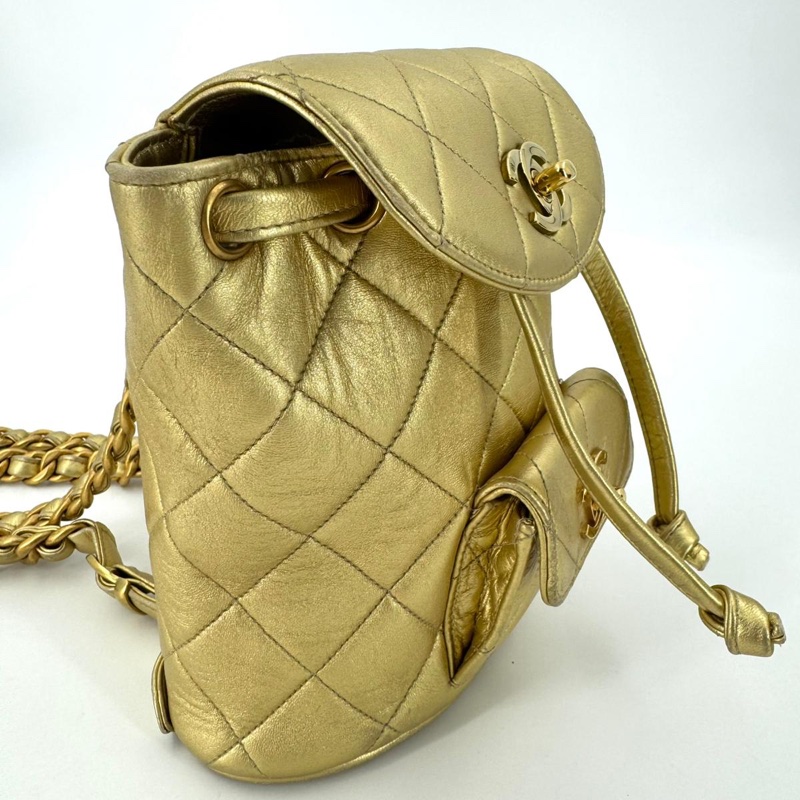 Chanel Vintage 91-94 Lambskin Leather Gold Quilted CC Hardware Mini Duma Backpack-1