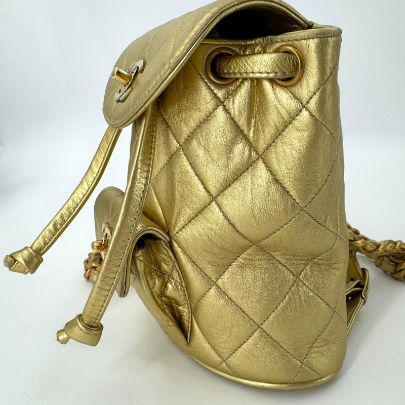 Chanel Vintage 91-94 Lambskin Leather Gold Quilted CC Hardware Mini Duma Backpack-2