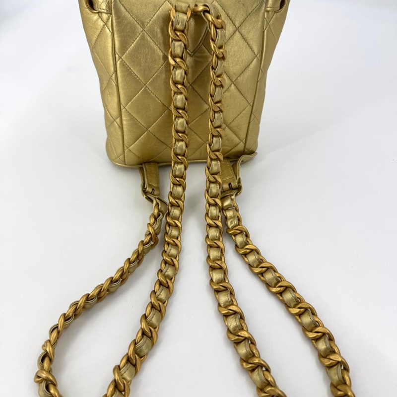 Chanel Vintage 91-94 Lambskin Leather Gold Quilted CC Hardware Mini Duma Backpack-3