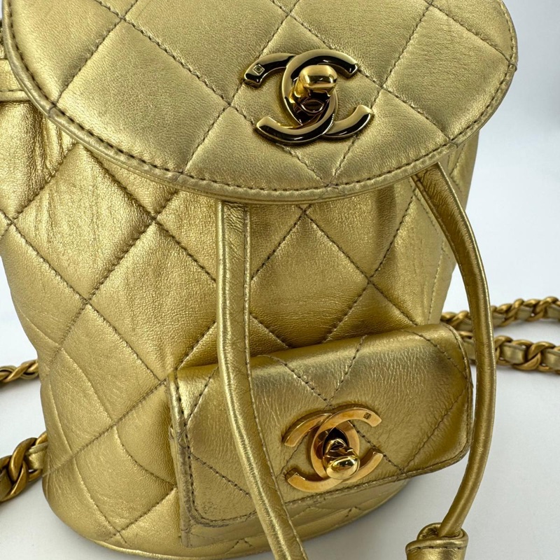 Chanel Vintage 91-94 Lambskin Leather Gold Quilted CC Hardware Mini Duma Backpack-4