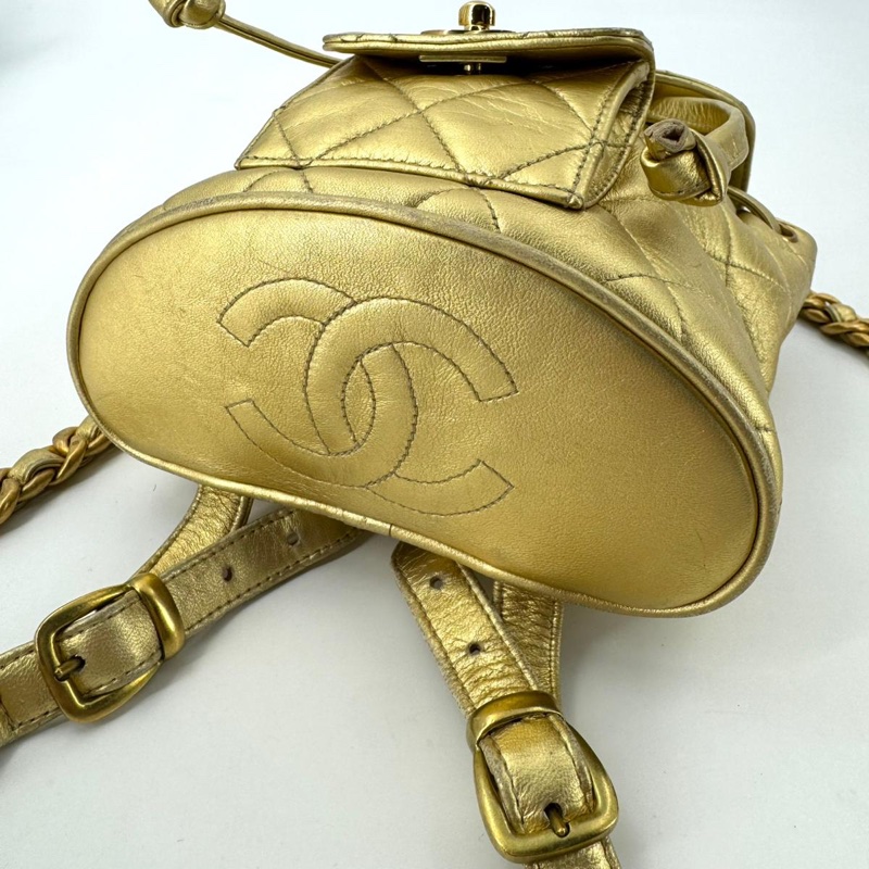Chanel Vintage 91-94 Lambskin Leather Gold Quilted CC Hardware Mini Duma Backpack-5