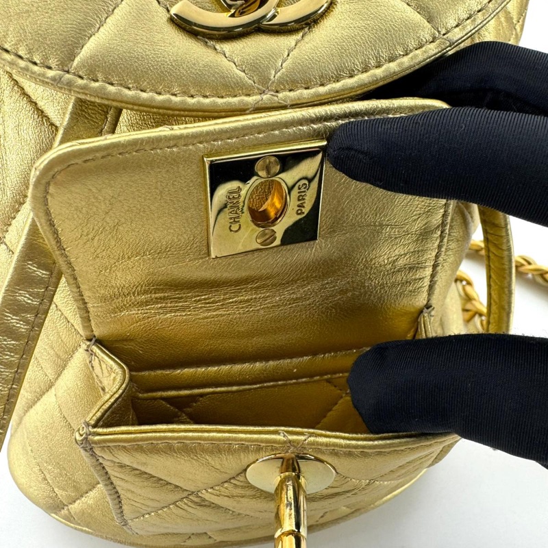 Chanel Vintage 91-94 Lambskin Leather Gold Quilted CC Hardware Mini Duma Backpack-6
