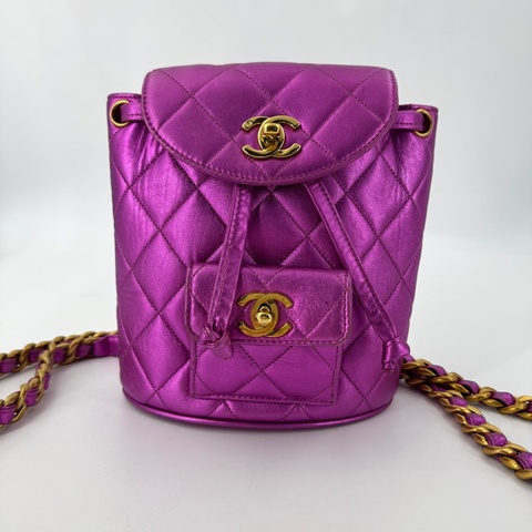 Chanel Vintage 94-96 Lambskin Leather Pink Quilted CC Hardware Mini Duma Backpack