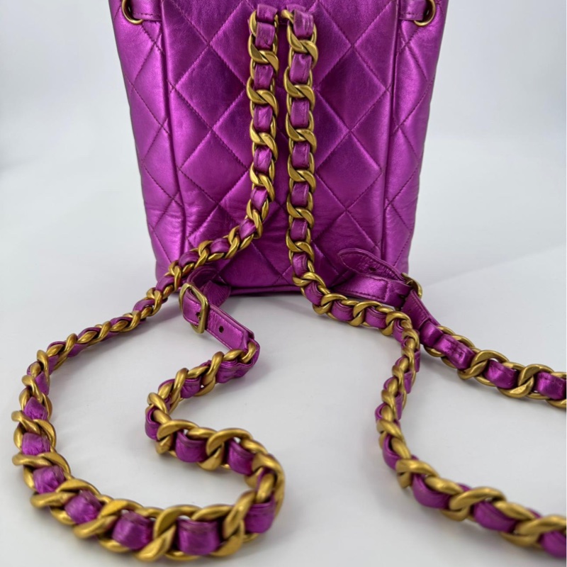 Chanel Vintage 94-96 Lambskin Leather Pink Quilted CC Hardware Mini Duma Backpack-1