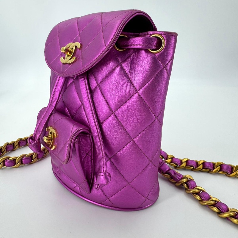 Chanel Vintage 94-96 Lambskin Leather Pink Quilted CC Hardware Mini Duma Backpack-2