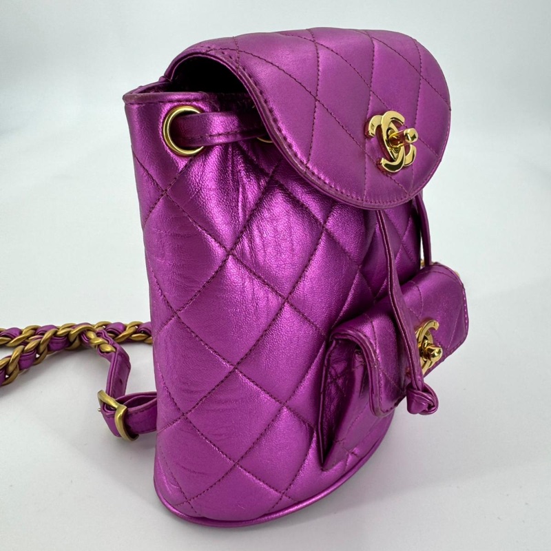 Chanel Vintage 94-96 Lambskin Leather Pink Quilted CC Hardware Mini Duma Backpack-3