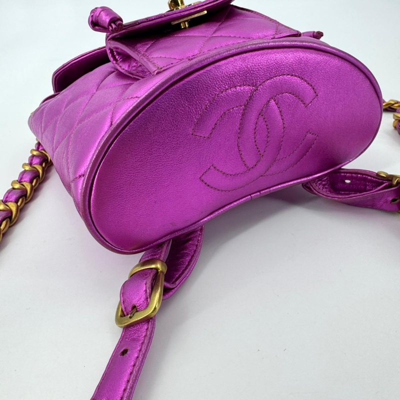Chanel Vintage 94-96 Lambskin Leather Pink Quilted CC Hardware Mini Duma Backpack-4