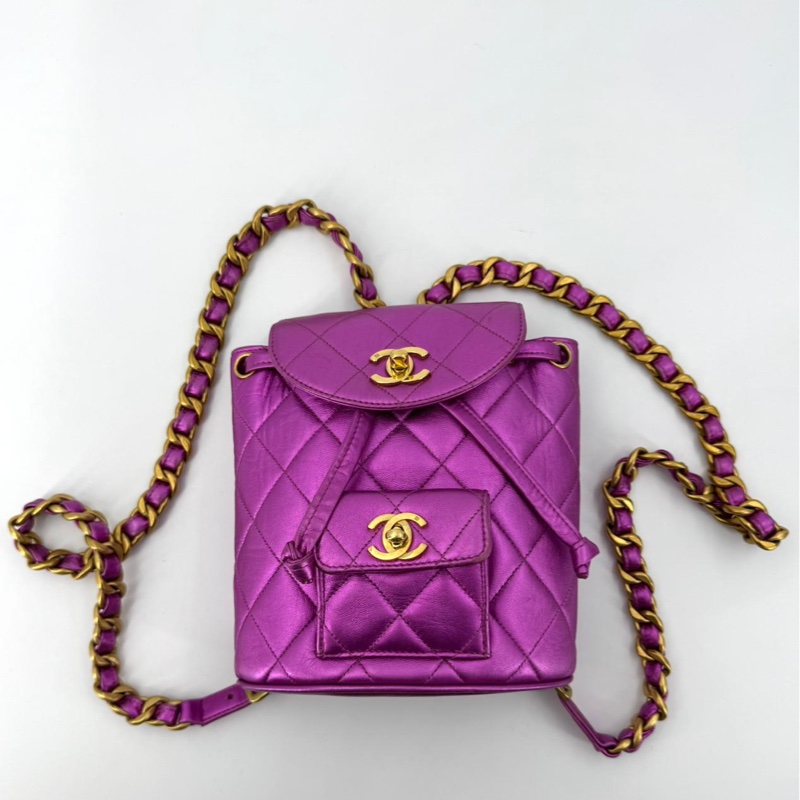 Chanel Vintage 94-96 Lambskin Leather Pink Quilted CC Hardware Mini Duma Backpack-5