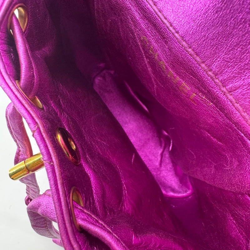 Chanel Vintage 94-96 Lambskin Leather Pink Quilted CC Hardware Mini Duma Backpack-7