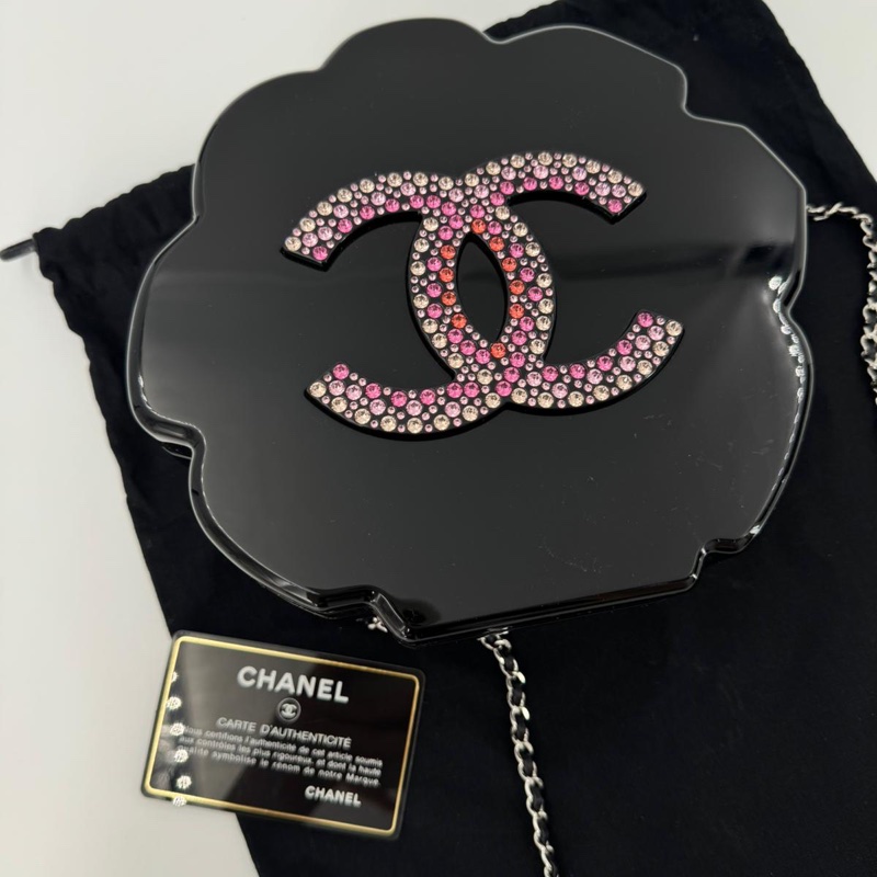 Chanel 2018 Rhinestone Plexiglass Strass Pink and Multicoloured Camellia Minaudiere Clutch Bag-1