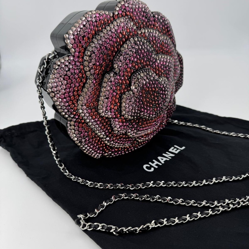 Chanel 2018 Rhinestone Plexiglass Strass Pink and Multicoloured Camellia Minaudiere Clutch Bag-2