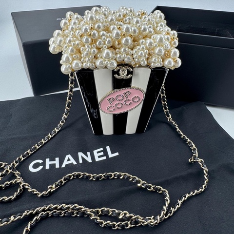 Chanel 2024 Imitation Pearl and Gold-tone Popcorn Minaudière Bag