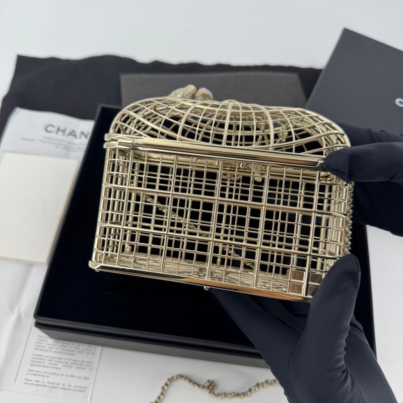 Chanel 2025 Rhinestone and Metal Embellishments Light Gold Birdcage Minaudière Bag-1