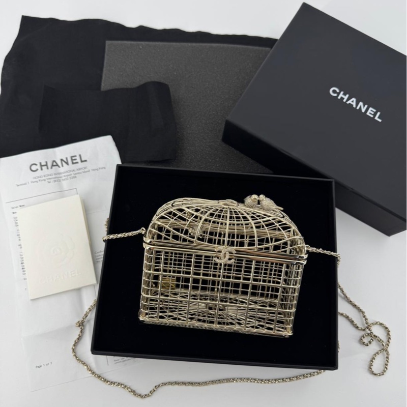 Chanel 2025 Rhinestone and Metal Embellishments Light Gold Birdcage Minaudière Bag-6