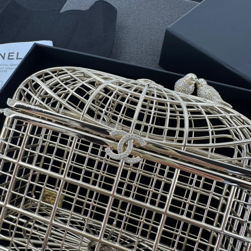 Chanel 2025 Rhinestone and Metal Embellishments Light Gold Birdcage Minaudière Bag-7