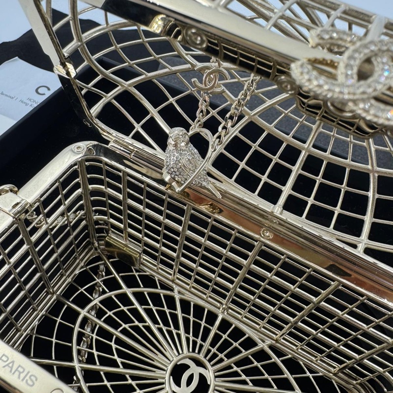 Chanel 2025 Rhinestone and Metal Embellishments Light Gold Birdcage Minaudière Bag-9