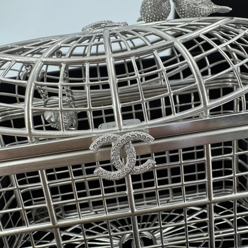Chanel 2025 Rhinestone and Metal Embellishments Sliver Birdcage Minaudière Bag-1