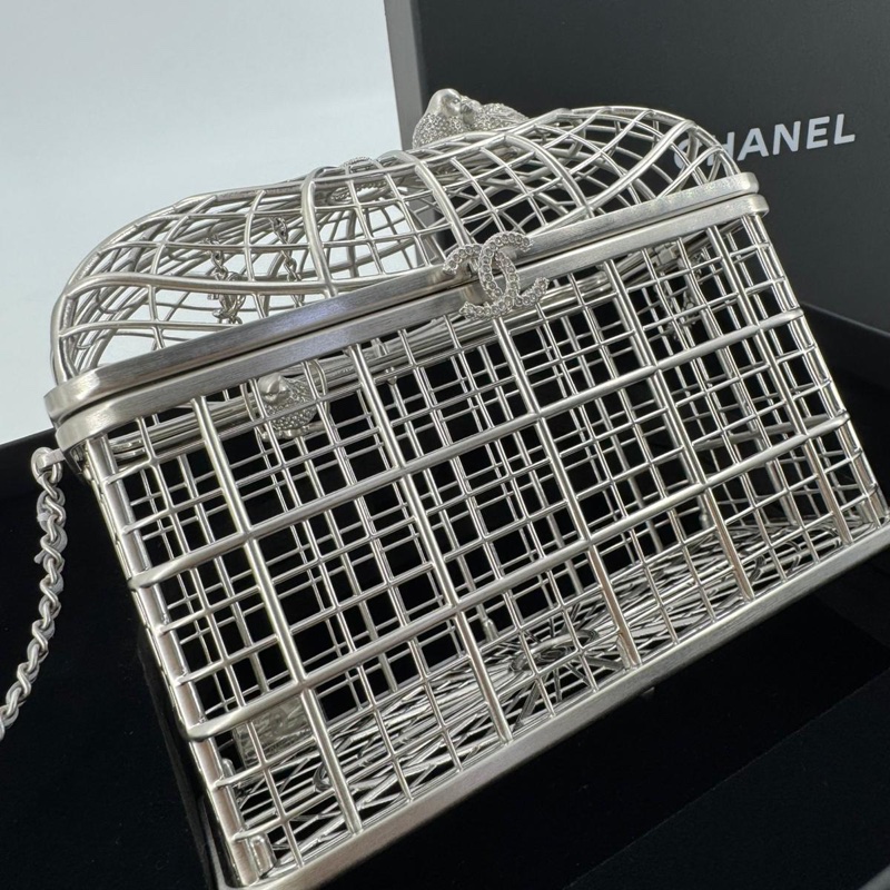 Chanel 2025 Rhinestone and Metal Embellishments Sliver Birdcage Minaudière Bag-2