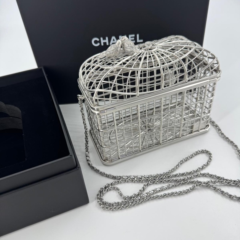 Chanel 2025 Rhinestone and Metal Embellishments Sliver Birdcage Minaudière Bag-4