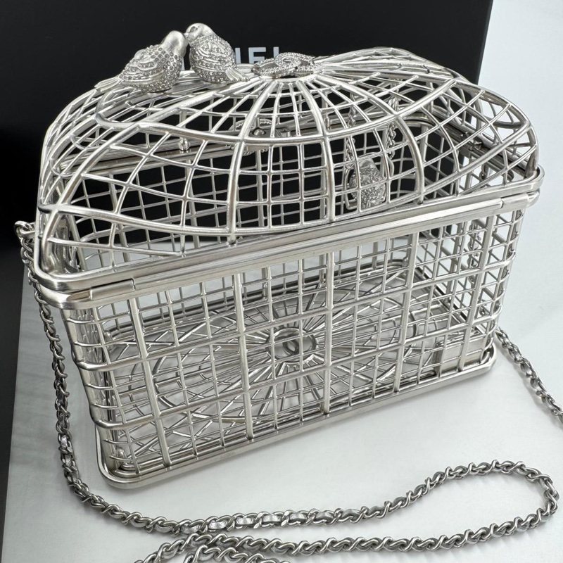 Chanel 2025 Rhinestone and Metal Embellishments Sliver Birdcage Minaudière Bag-5