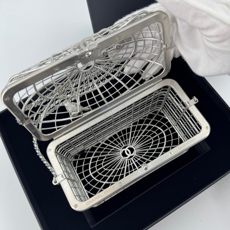 Chanel 2025 Rhinestone and Metal Embellishments Sliver Birdcage Minaudière Bag-9