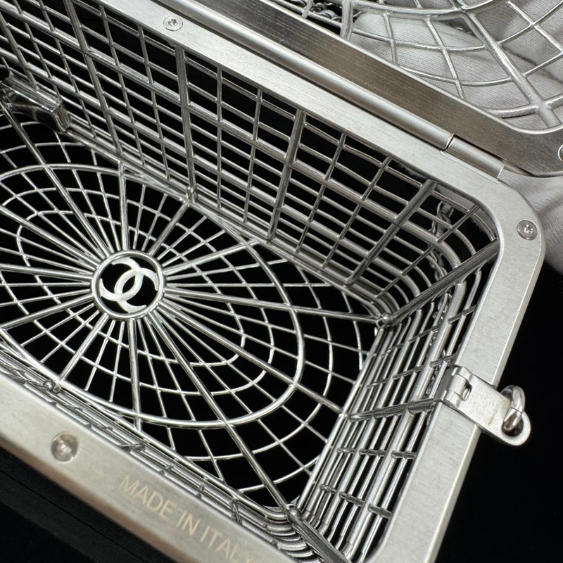 Chanel 2025 Rhinestone and Metal Embellishments Sliver Birdcage Minaudière Bag-10