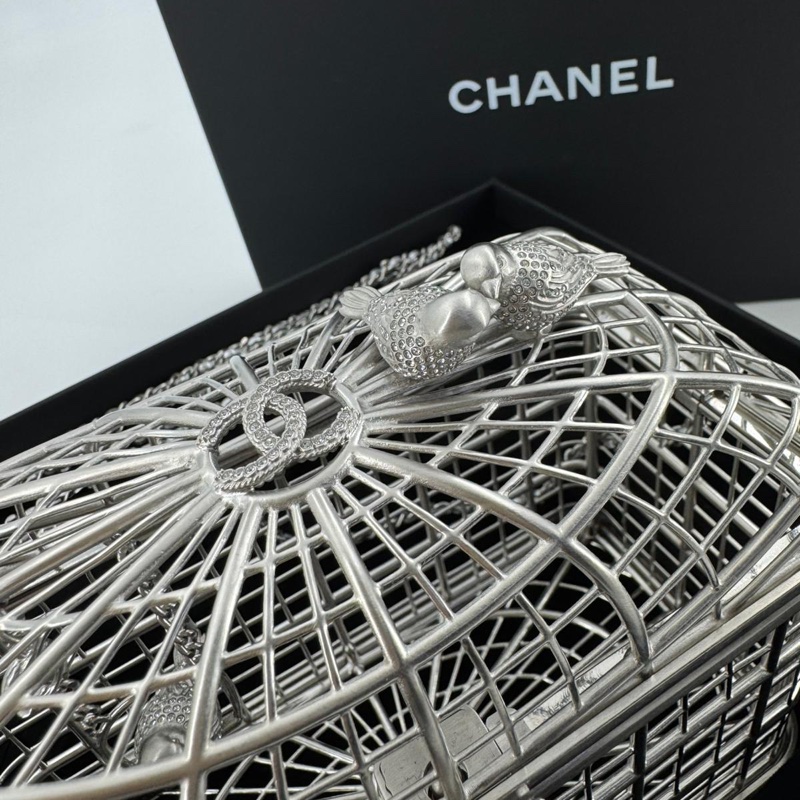 Chanel 2025 Rhinestone and Metal Embellishments Sliver Birdcage Minaudière Bag-12