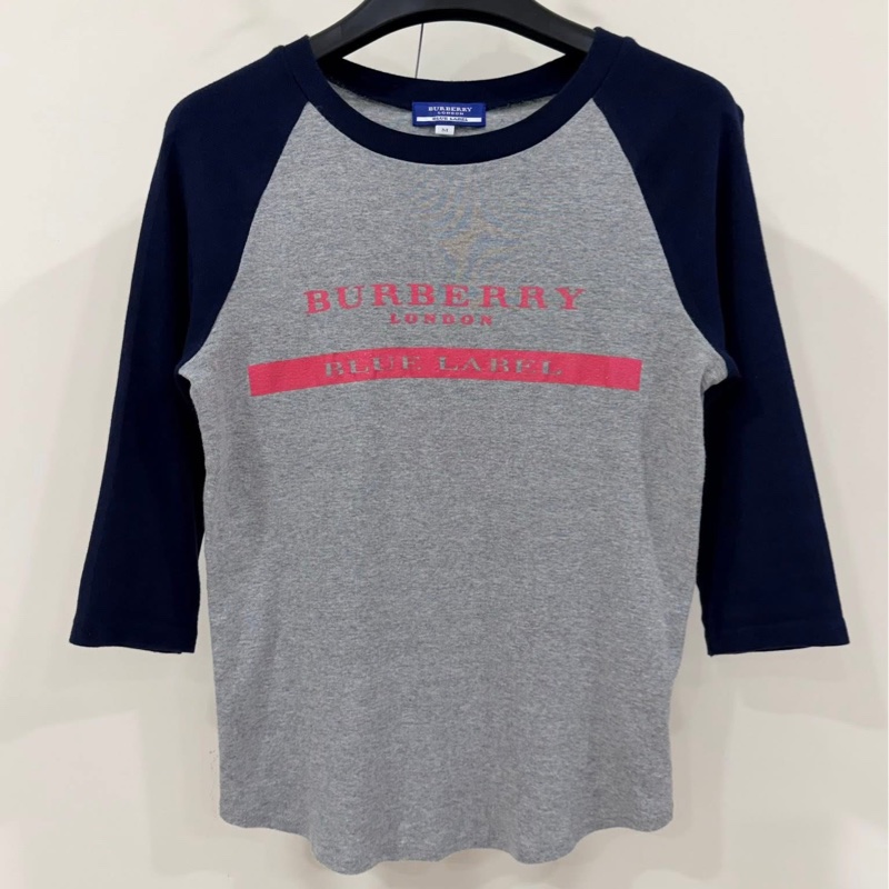 BURBERRY 藍標 深藍X灰字母撞色上衣-2