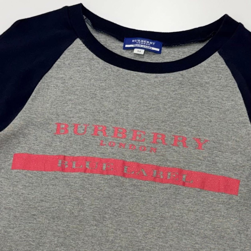 BURBERRY 藍標 深藍X灰字母撞色上衣-4