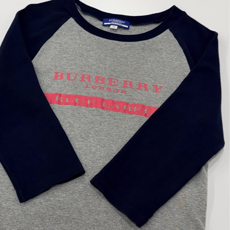 BURBERRY 藍標 深藍X灰字母撞色上衣-5