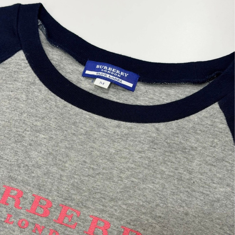 BURBERRY 藍標 深藍X灰字母撞色上衣-8