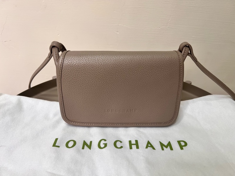LONGCHAMP LE FOULONNÉ牛皮釦式斜背包 斑鳩灰-0