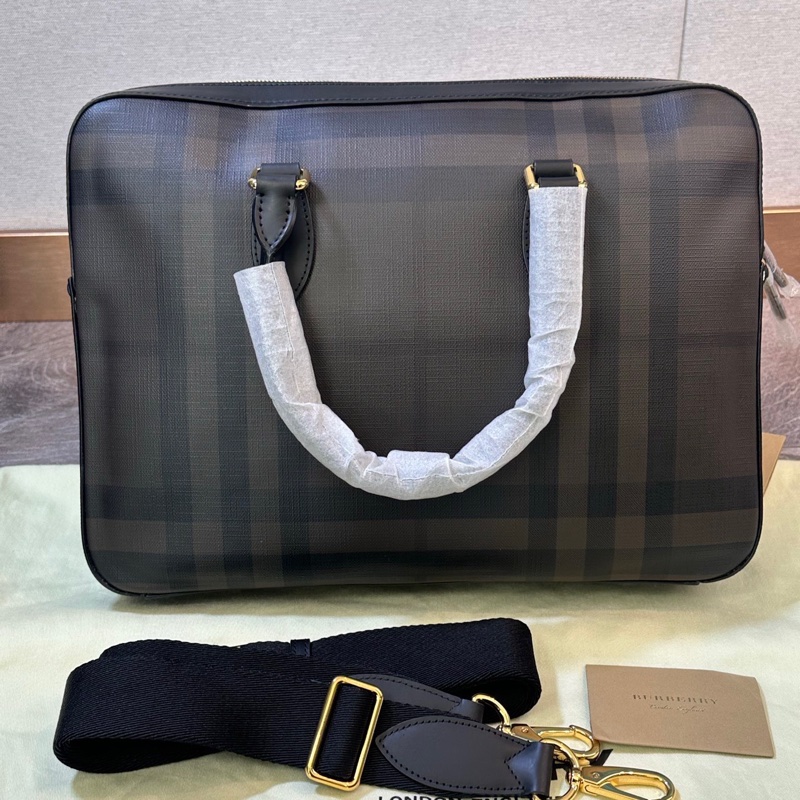 Burberry 博柏利 London 經典格紋公文包 手提單肩斜挎包 PVC拼皮革 百搭實用-2