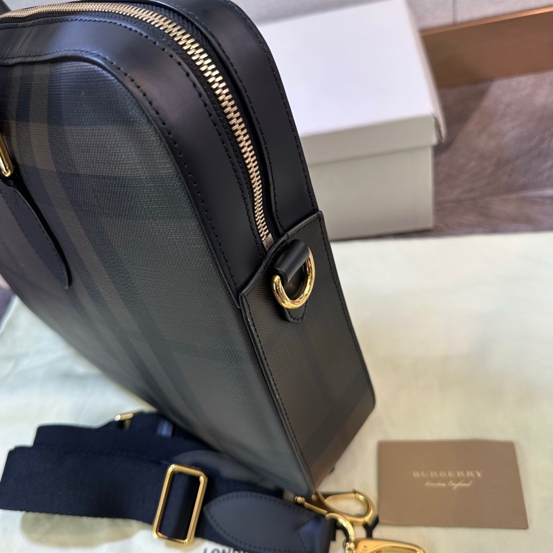Burberry 博柏利 London 經典格紋公文包 手提單肩斜挎包 PVC拼皮革 百搭實用-4