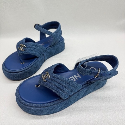CHANEL香奈兒 25C 涼鞋 牛仔藍 丹寧色 36碼 99新