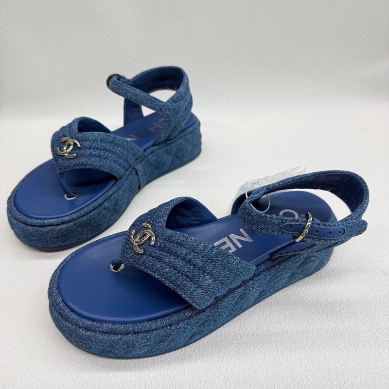 CHANEL香奈兒 25C 涼鞋 牛仔藍 丹寧色 36碼 99新-0