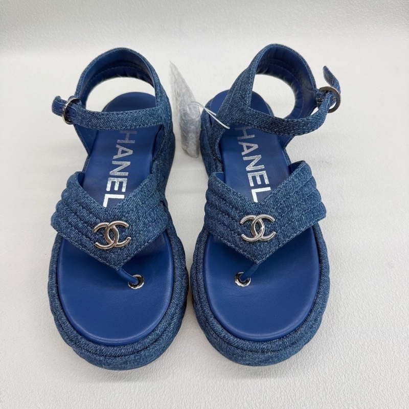 CHANEL香奈兒 25C 涼鞋 牛仔藍 丹寧色 36碼 99新-1