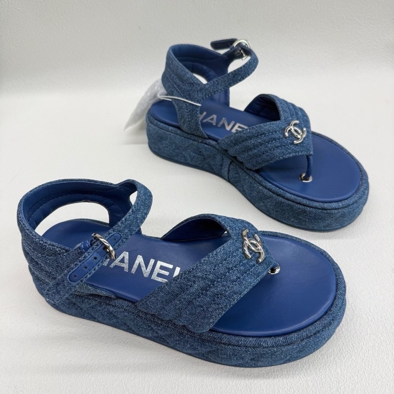 CHANEL香奈兒 25C 涼鞋 牛仔藍 丹寧色 36碼 99新-2