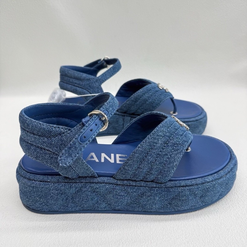 CHANEL香奈兒 25C 涼鞋 牛仔藍 丹寧色 36碼 99新-3