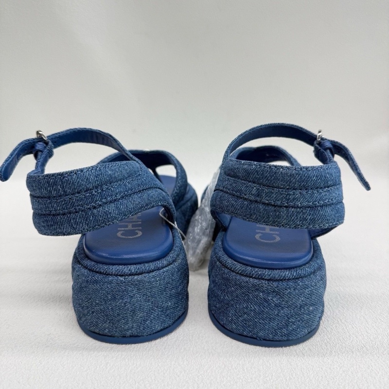 CHANEL香奈兒 25C 涼鞋 牛仔藍 丹寧色 36碼 99新-4