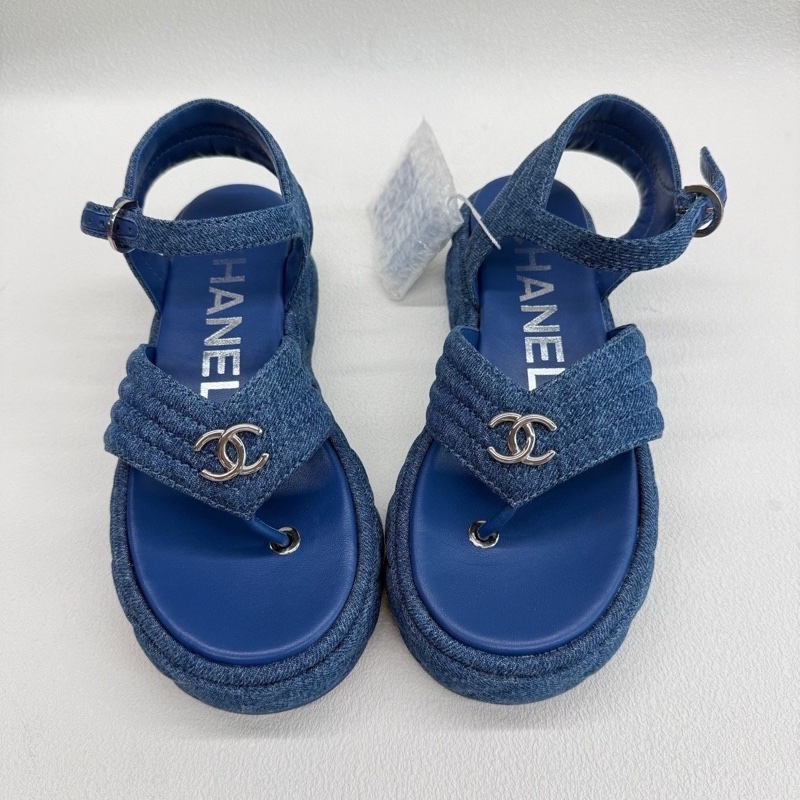 CHANEL香奈兒 25C 涼鞋 牛仔藍 丹寧色 36碼 99新-8