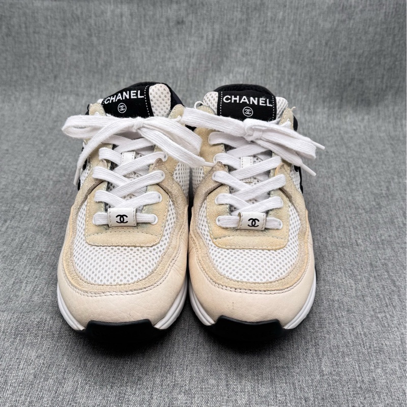 95新 CHANEL香奈兒 22C早春 系帶黑白熊貓透氣網面 36碼-4