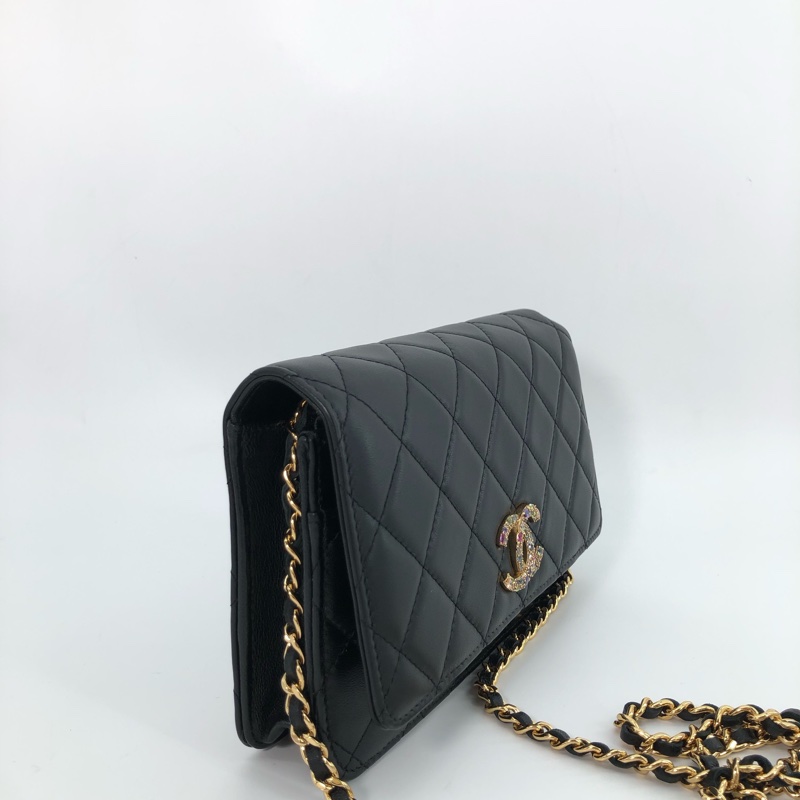 Chanel香奈兒 限量款 彩鑽 大雙C logo 發財包 woc 鏈條斜挎包。鐳射標31開-2